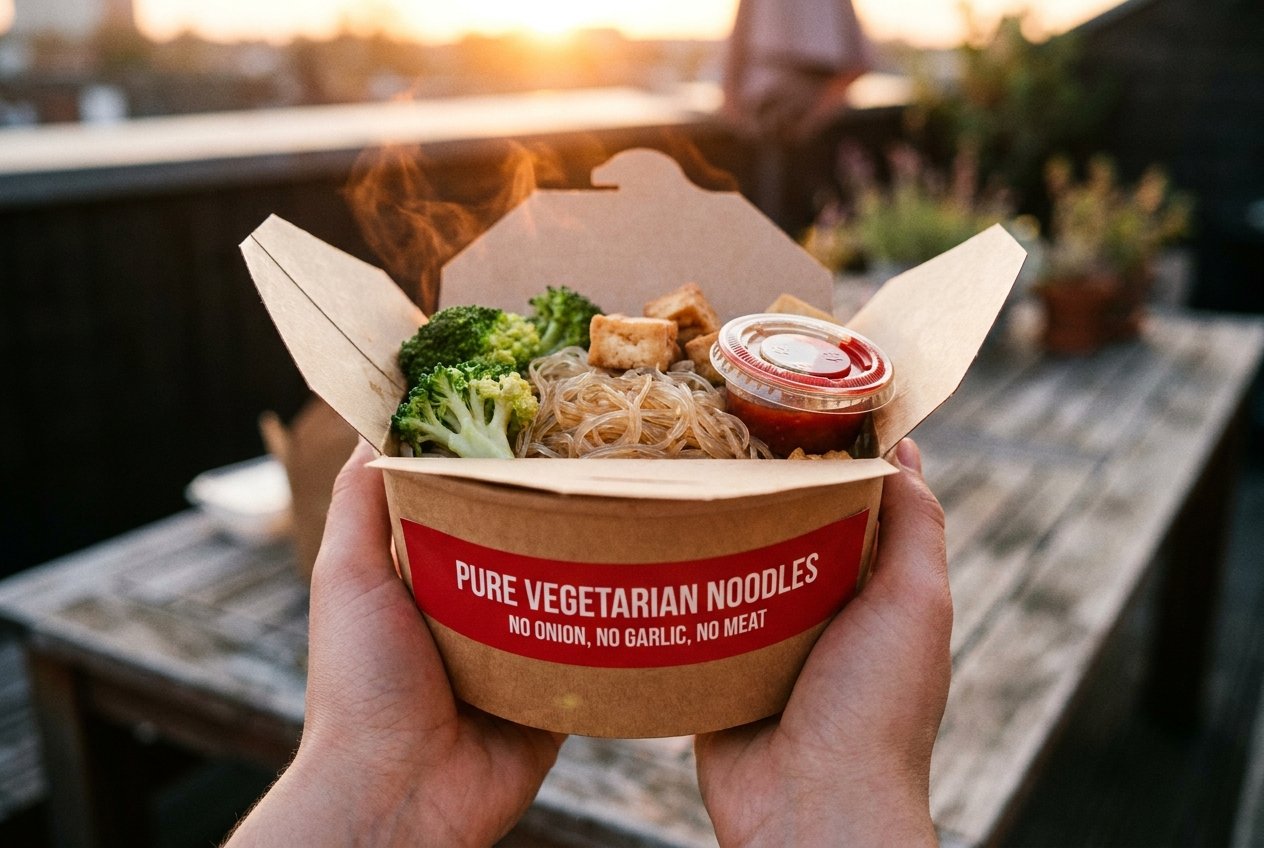 Friends sharing bowls of noodles